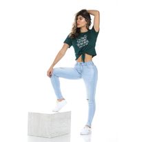 Jean Tiro Medio Un Botón