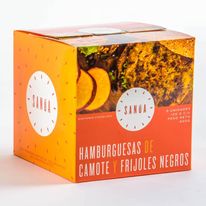 HAMBURGUESAS DE CAMOTE Y FRIJOLES NEGROS 5 unds de 120g c/u