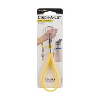 Correa elástica de silicona color amarillo, incluye mosquetón Sbiner y anillo dividido, ajustable con deslizdor de metal; 22 mm x 154 mm x 16 mm