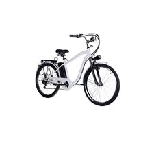Bicicleta eléctrica Camel blanca, autonomía 25-35km,vel máx 30 km/h, aro 26",motor 250W,6 velocidades,parrilla,freno Vbrake delantero,tambor posterior