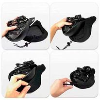 Funda para asiento de bicicleta color negro, tela + gel, dimensiones 28cm x 17cm x 0.5cm, diseño ergonómico con cordón ajustable, suave y transpirable