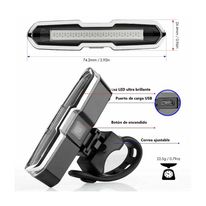Luz led impermeable recargable USB, 15 lúmenes, 4 modos, luz roja, azul y blanca, dimensiones: 7.5x3x2 cm, hasta 4 horas continuas de uso, ajustable