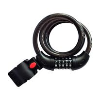 Cable de seguridad para bicicleta/scooter negro, 120cm de largo, 12mm diámetro, bloqueo con combinación de 5 dígitos, cubierta de PVC, incluye soporte